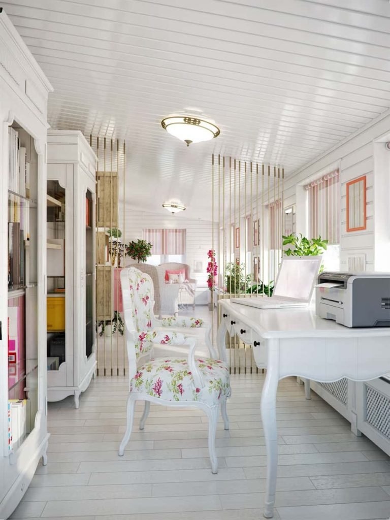 French Country White and Pink Home Office 